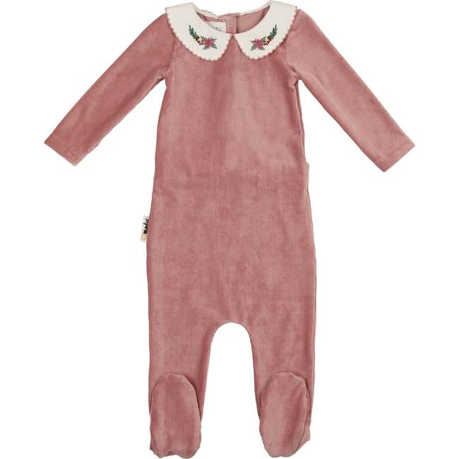 Embroidered Collar Footie, Mauve