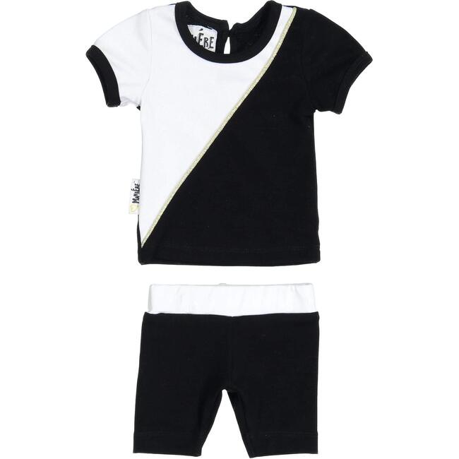 Diagonal Cording 2-Piece Top & Short Set, Black