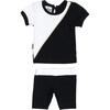 Diagonal Cording 2-Piece Top & Short Set, Black - Mixed Apparel Set - 1 - thumbnail