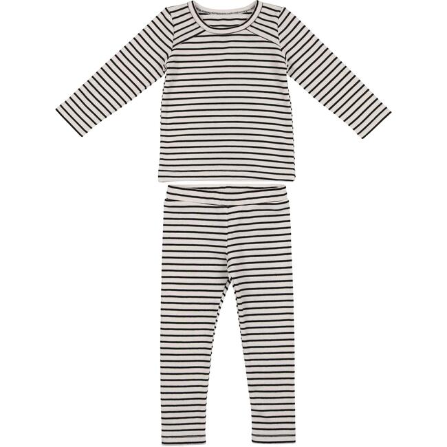 Directional Striped Raglan Sleeve Top & Pant Set, Black