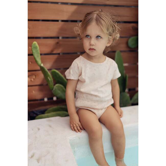 Girls Printed Gauze Romper, Mauve