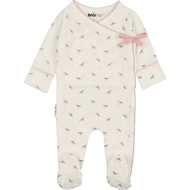 Dainty Dragonfly Print Kimono Footie, White