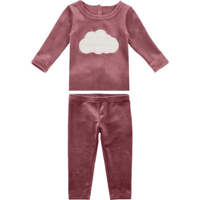 Cozy 2-Piece Velvet Cloud Applique Top & Pant Set, Mauve