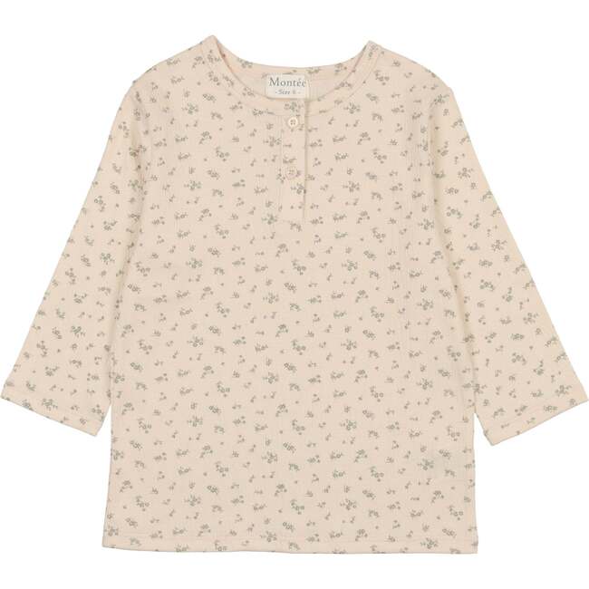 Printed Gauze 3-Quarter Sleeve Shirt, Mauve
