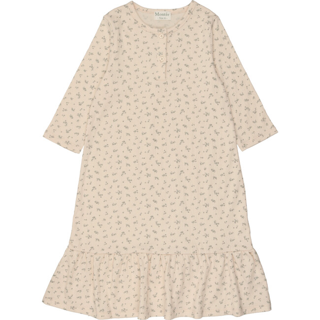 Printed Gauze 3-Quarter Sleeve Dress, Sage