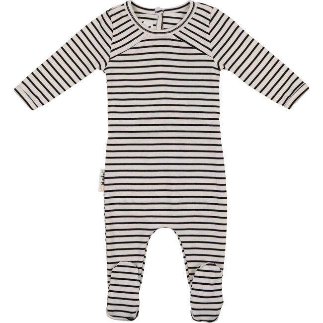 Directional Striped Footie, Black - Footie Pajamas - 1