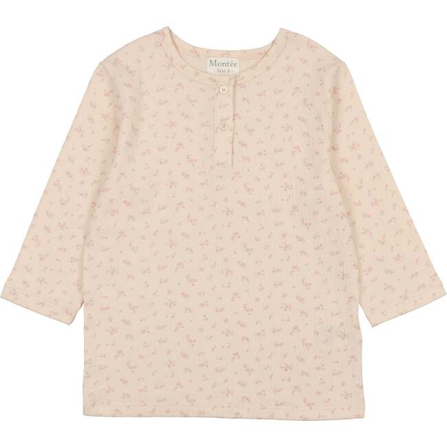 Printed Gauze 3-Quarter Sleeve Shirt, Mauve