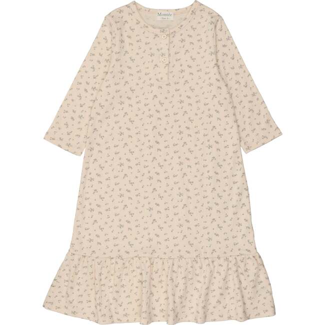 Printed Gauze 3-Quarter Sleeve Dress, Mauve