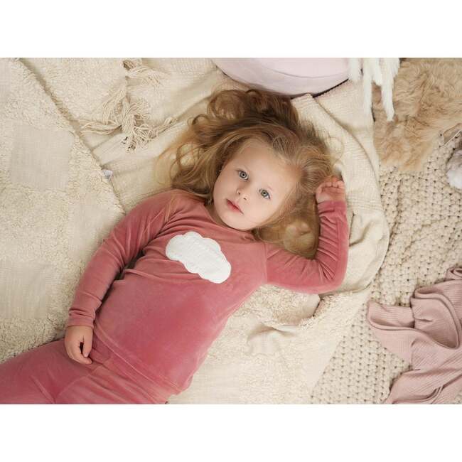 Cozy 2-Piece Velvet Cloud Applique Top & Pant Set, Blue