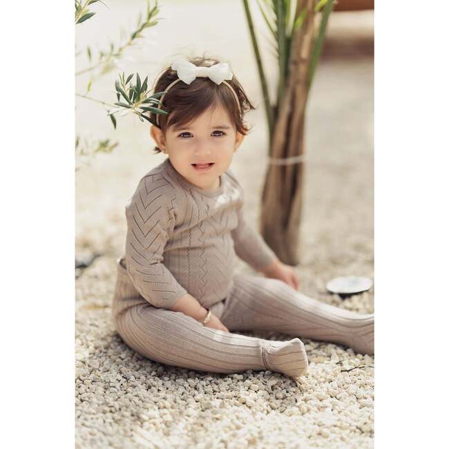 Pretty Pointelle Knit Footie, Beige