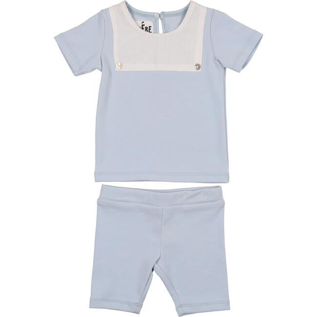 Poplin Bib Top & Short Set, Powder Blue