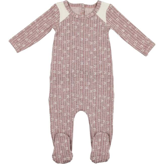 Floral Stripe Footie, Mauve