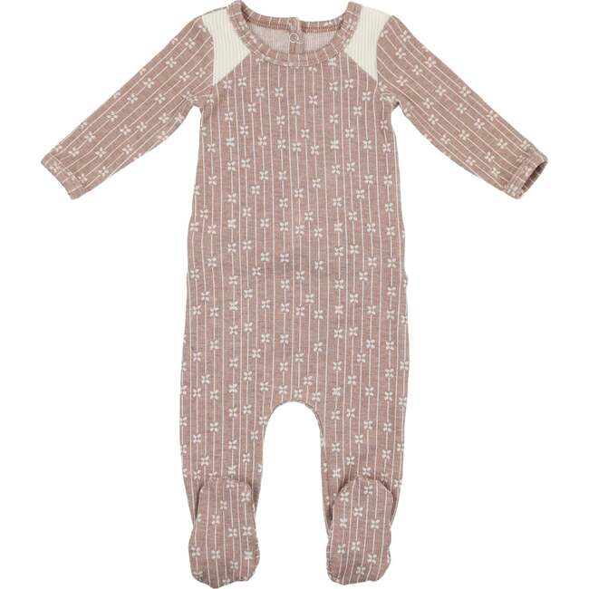 Floral Stripe Footie, Taupe