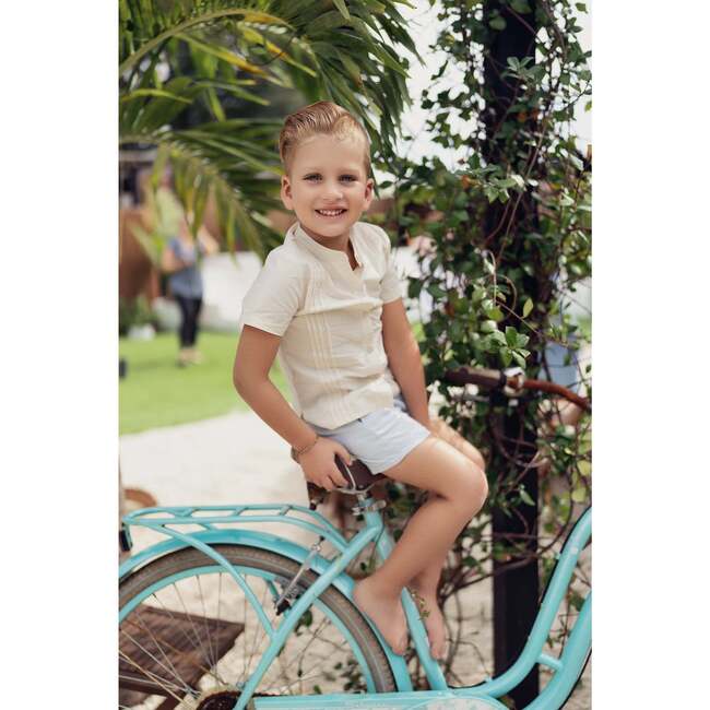 Pleats-N-Tiers Boys Shirt, Cream