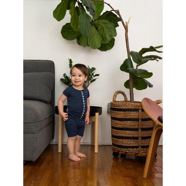 Floral Triangle Front Top & Short Set, Deep Blue