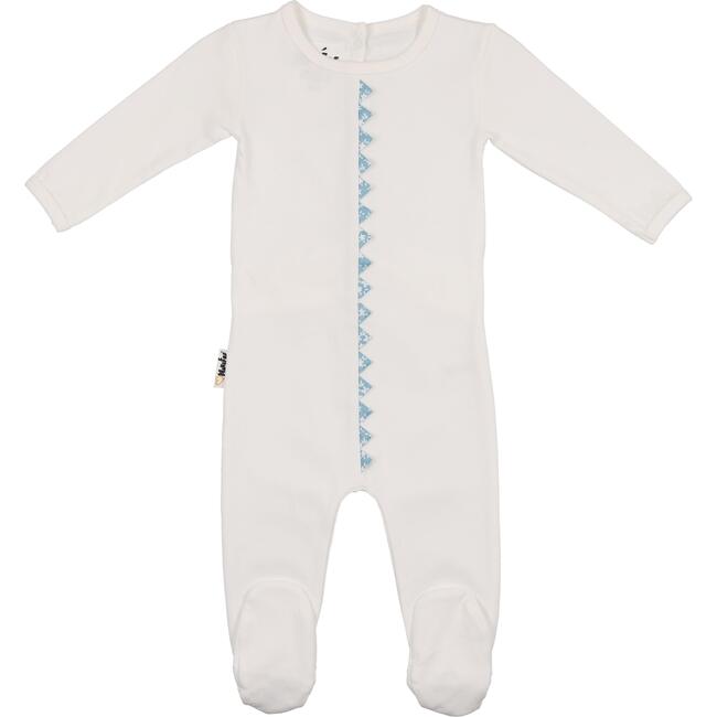 Floral Triangle Footie, White & Baby Blue