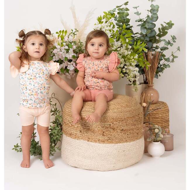 Floral Print 2-Piece Flutter Sleeve Top & Short Set, White