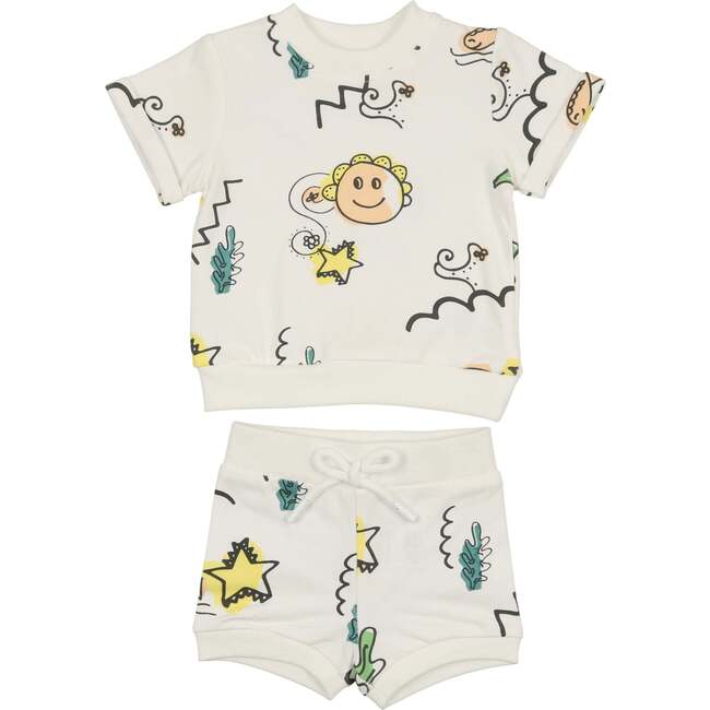 Coloring Book Print Tee & Short Set, White