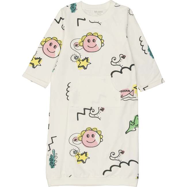 Coloring Book 3-Quarter Sleeve Dress, White