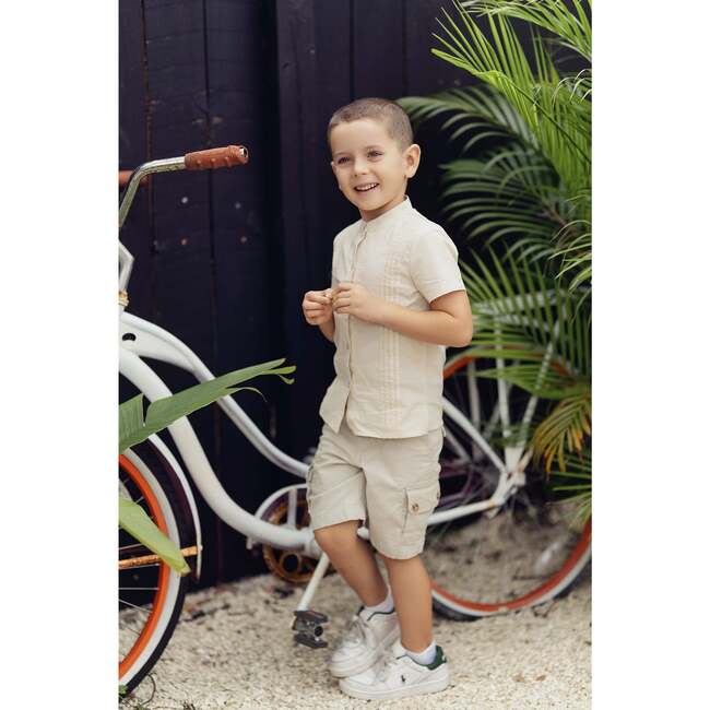 Pleats-N-Tiers Boys Shirt, Cream - Shirts - 4