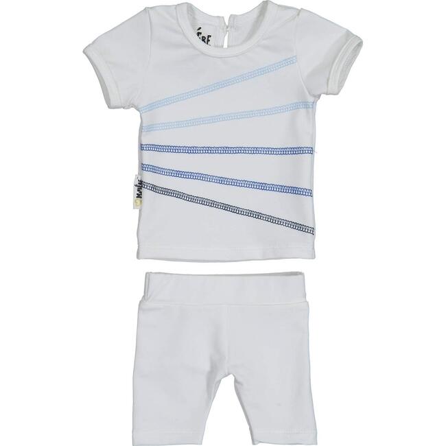 Colored Overlock 2-Piece Top & Short Set, White