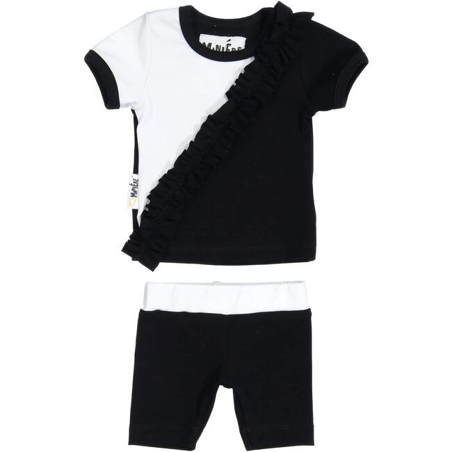 Diagonal Ruffle 2-Piece Top & Short Set, Black
