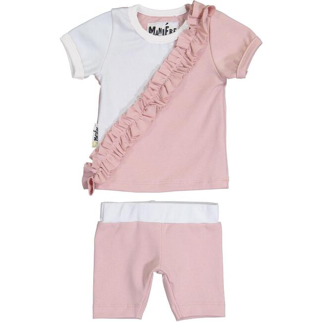 Diagonal Ruffle 2-Piece Top & Short Set, Mauve