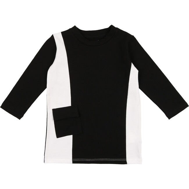 Colorblock Pocket 3-Quarter Sleeves Tee, Black & White