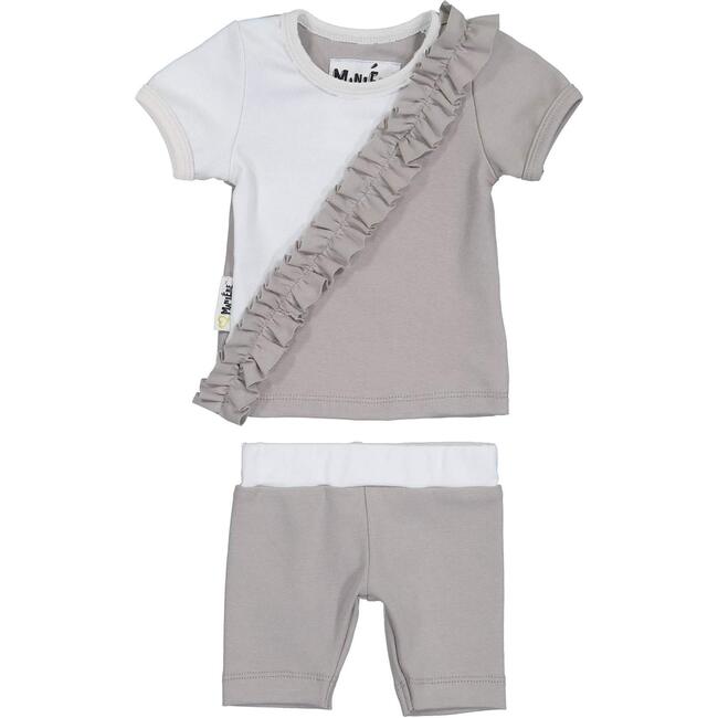 Diagonal Ruffle 2-Piece Top & Short Set, Grey