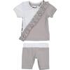 Diagonal Ruffle 2-Piece Top & Short Set, Grey - Mixed Apparel Set - 1 - thumbnail