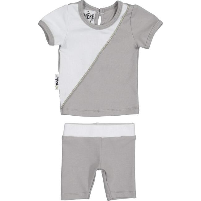 Diagonal Cording 2-Piece Top & Short Set, Grey