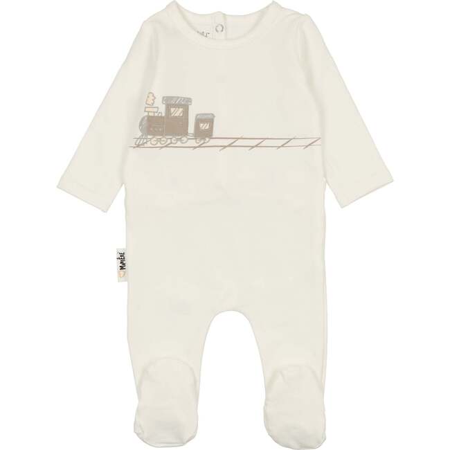 Choo-Choo Train Print Footie, White