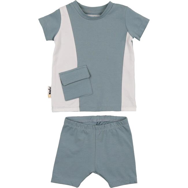 Color-Block Pocket Tee & Short Set, Sage & White - Mixed Apparel Set - 1