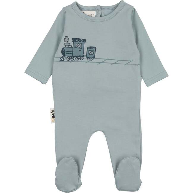 Choo-Choo Train Print Footie, Aqua Blue