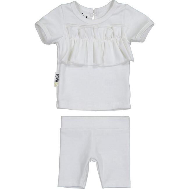 Chest Ruffle 2-Piece Top & Short Set, White