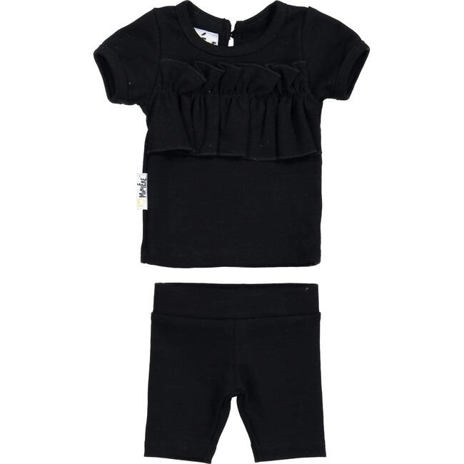 Chest Ruffle 2-Piece Top & Short Set, Black