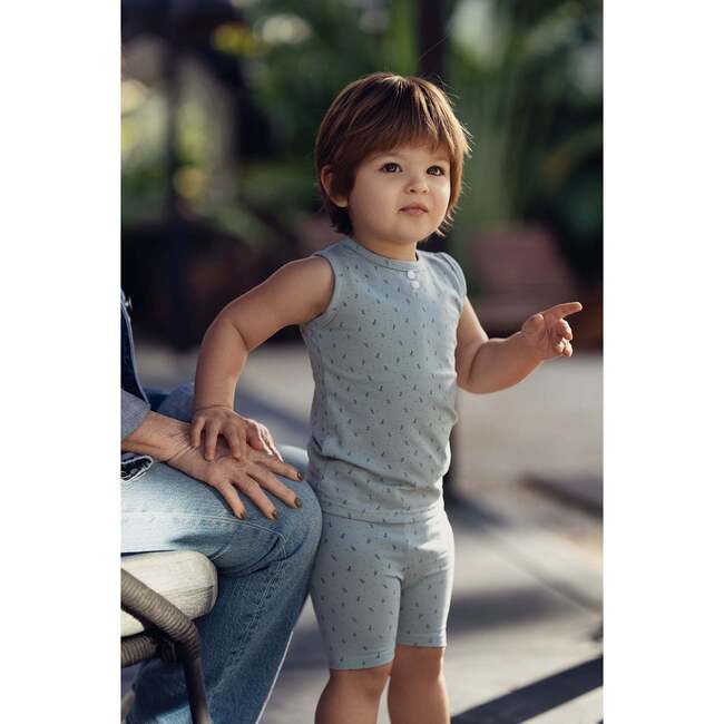 Buttons & Polka Dots 2-Piece Tank & Short Set, Aqua