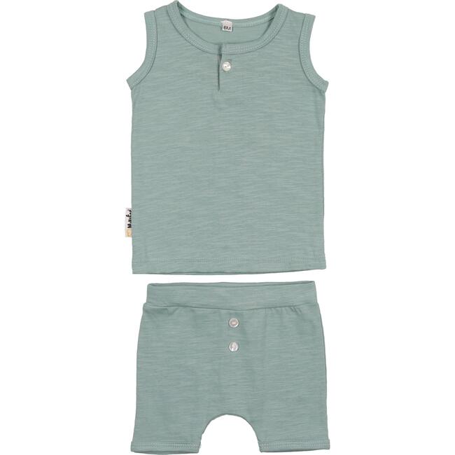 Button Tank & Short Set, Mint Green