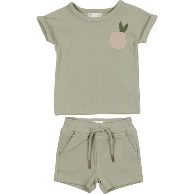 Boys Ribbed Berry Applique Tee & Short Set, Sage