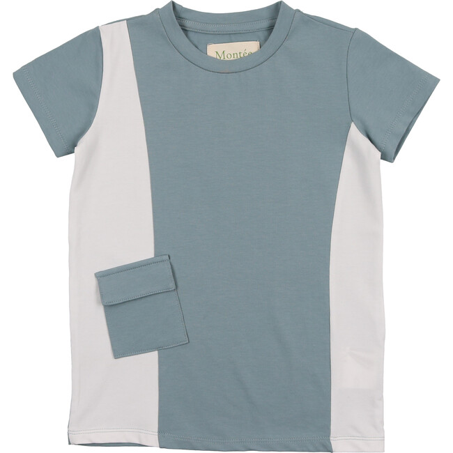 Colorblock Pocket Short Sleeves Tee, Sage & White