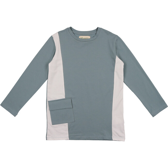 Colorblock Pocket 3-Quarter Sleeves Tee, Sage & White