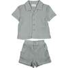 Boys Printed Gauze Collared Shirt & Short Set, Sage - Mixed Apparel Set - 1 - thumbnail