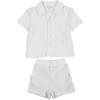 Boys Printed Gauze Collared Shirt & Short Set, White - Mixed Apparel Set - 1 - thumbnail