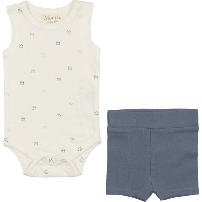 Boys Onesie & Short Set, Crown & Denim Blue