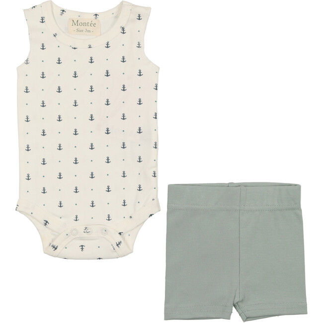 Boys Onesie & Short Set, Anchor & Mint