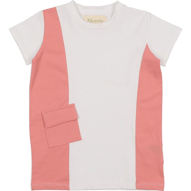 Colorblock Pocket Short Sleeves Tee, White & Coral - Shirts - 3