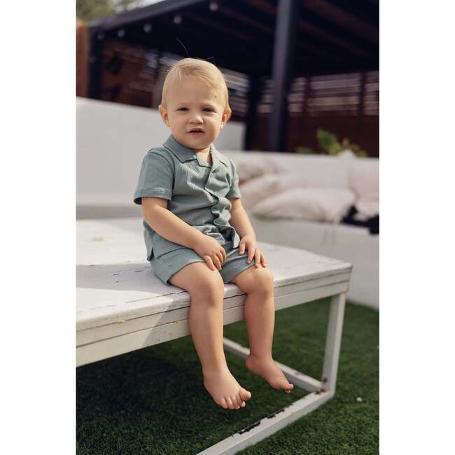 Boys Printed Gauze Collared Shirt & Short Set, White - Mixed Apparel Set - 2
