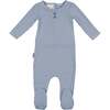 Button Striped Footie, Blue - Footie Pajamas - 1 - thumbnail
