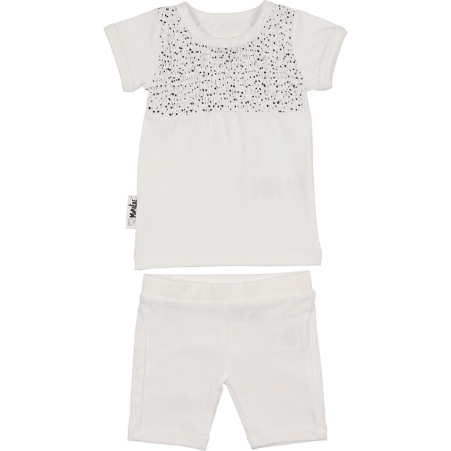 Boys Speckled Smocked Top & Short Set, White