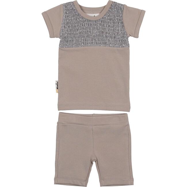 Boys Speckled Smocked Top & Short Set, Grey